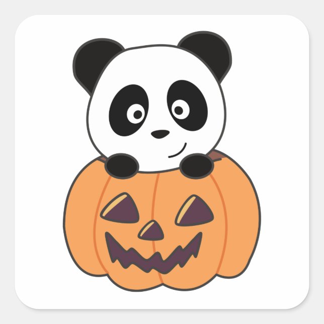 Panda in Pumpkin Sweet Pandas Happy Halloween Squa Quadratischer Aufkleber (Vorderseite)