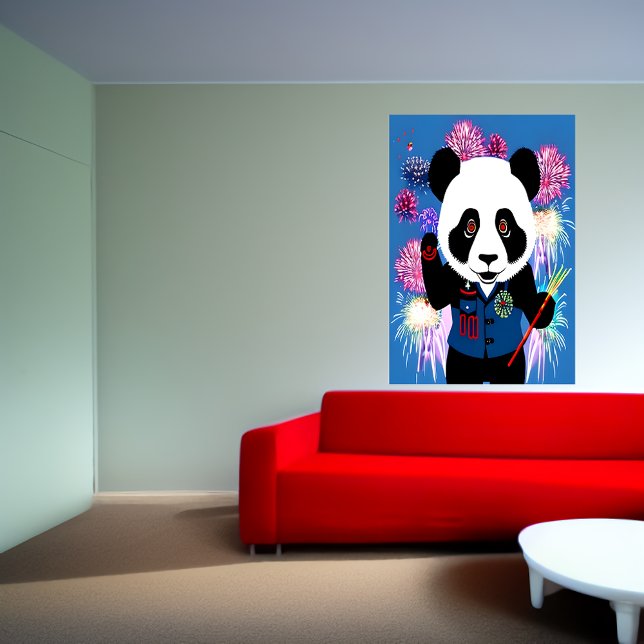 Panda in Uniform und Feuerwerk | AI Art Poster (Von Creator hochgeladen)
