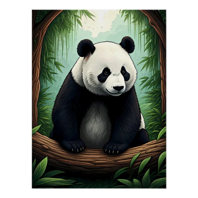 Panda in üppigem Grün Poster (Vorderseite)
