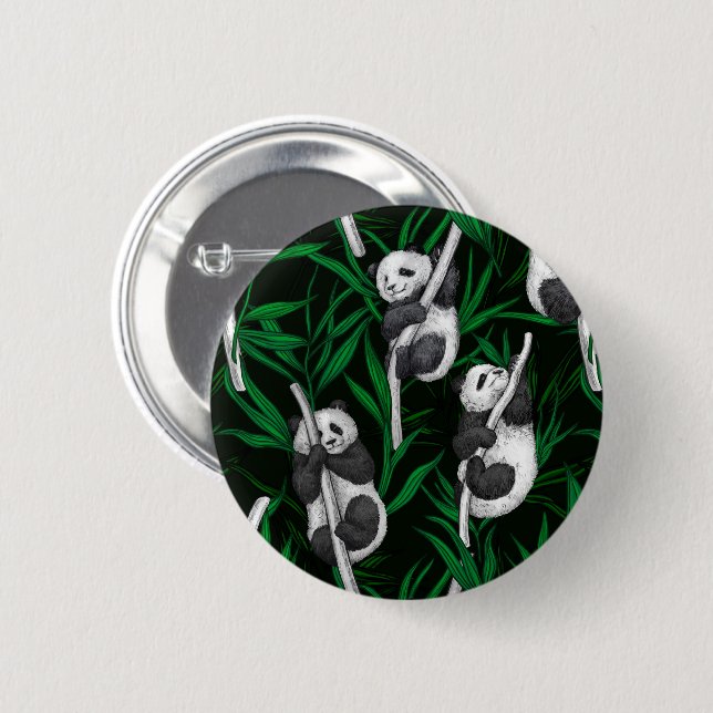 Panda-Junge auf dunkelgrün Button (Vorne & Hinten)
