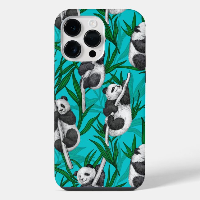 Panda-Junge auf Türkis iPhone 14 Pro Max Hülle (Rückseite)
