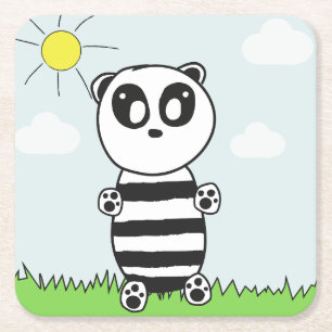 Panda Kids Rechteckiger Pappuntersetzer