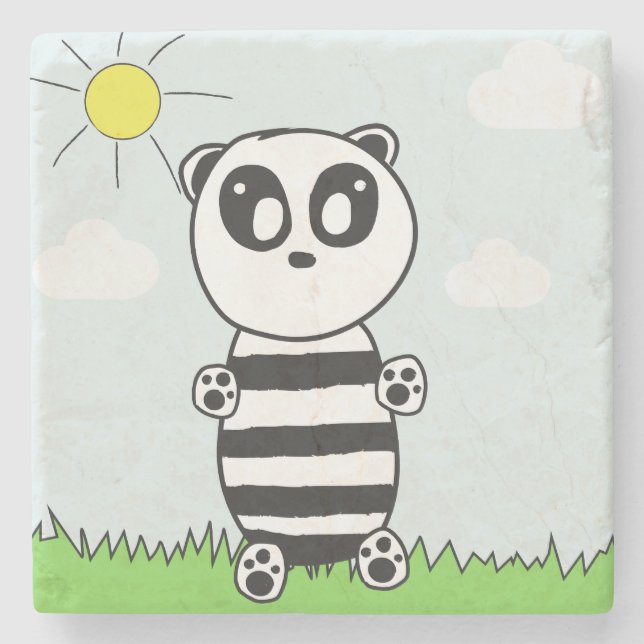 Panda Kinder   Steinuntersetzer (Vorderseite)