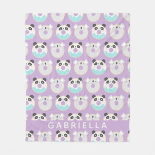Panda Koala Kawaii Donut Muster Personalisiert Nam Fleecedecke
