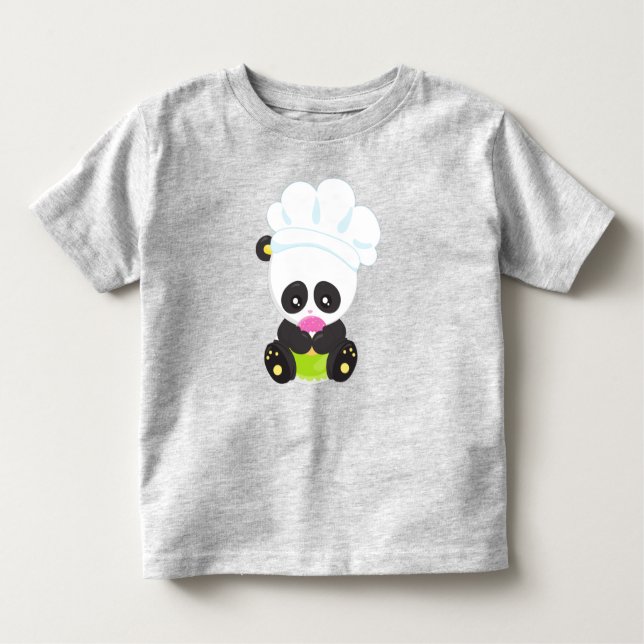 Panda kochen, Panda backen, Panda mit Donut Kleinkind T-shirt (Vorderseite)