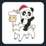 Panda Lama Christmas Snow Winter Animals Quadratischer Aufkleber<br><div class="desc">Panda rides the llama at Christmas. Funny animals with ohrts and snow for the holidays. Also funny for Christmas in July. Pandas are cute animals and perfect for Christmas.</div>