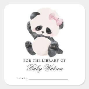 Panda Library Book Baby Dusche Quadratischer Aufkleber