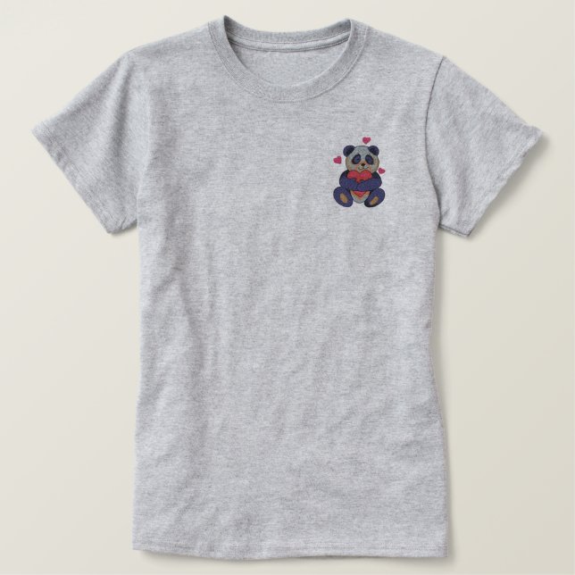Panda-Liebe Besticktes T-Shirt (Design vorne)