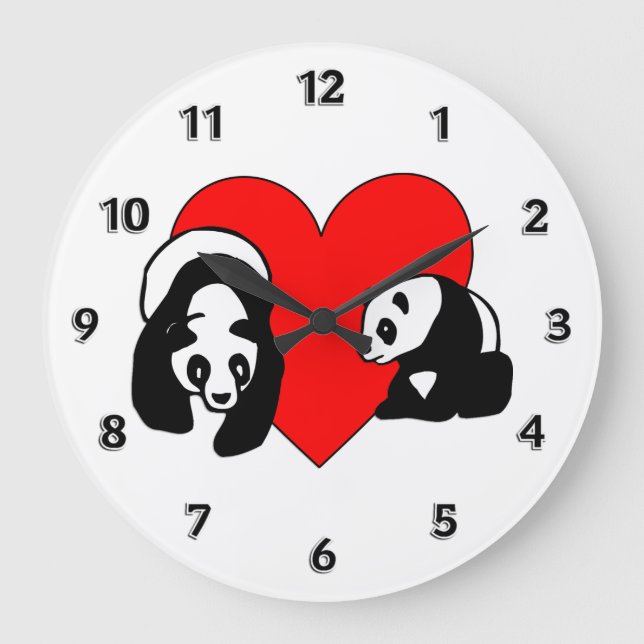 Panda-Liebe Große Wanduhr (Vorderseite)