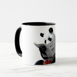 Panda liest Zeitung Tasse