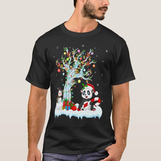 Panda Lights Xmas Tree Snowman Panda Weihnachten T-Shirt (Vorderseite)