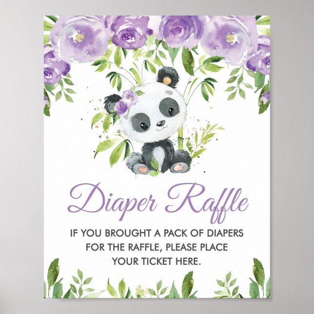 Panda Lila Blumengrün Bamboo Diaper Raffle Poster (Vorne)