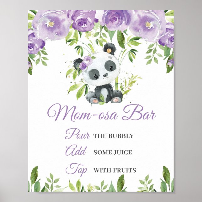 Panda Lila Floral Greenery Bamboo Momosa Bar Poster (Vorne)