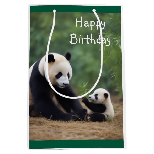 Panda Mama und Baby Geschenktasche Mittlere Geschenktüte (Vorderseite)