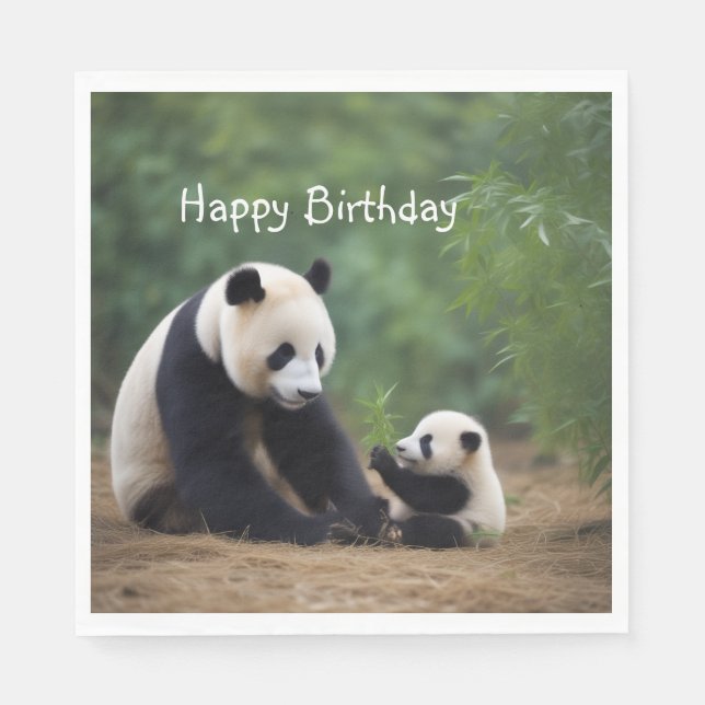 Panda Mama und Baby Serviette (Vorderseite)