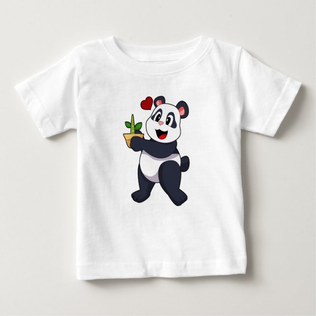 Panda mit Bamboo-Blume Baby T-shirt (Vorderseite)