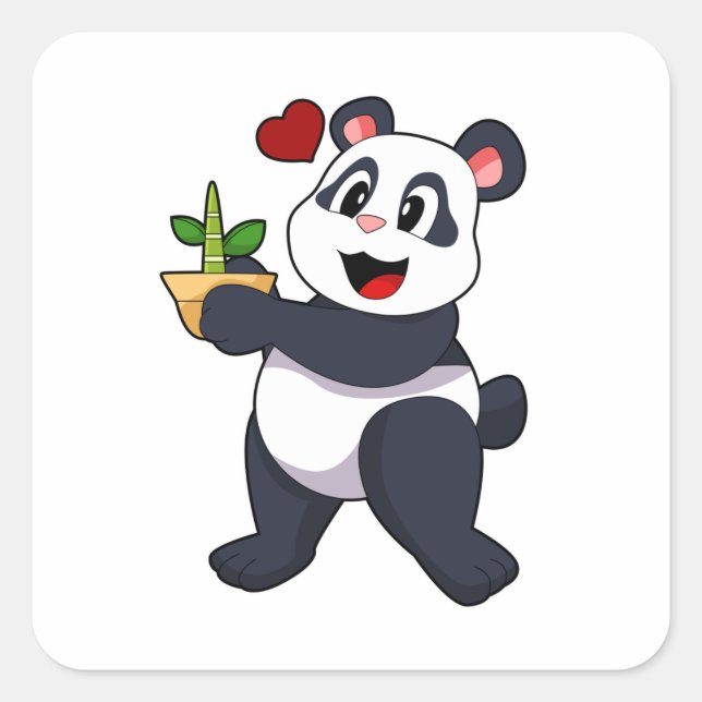 Panda mit Bamboo-Blume Quadratischer Aufkleber (Vorderseite)