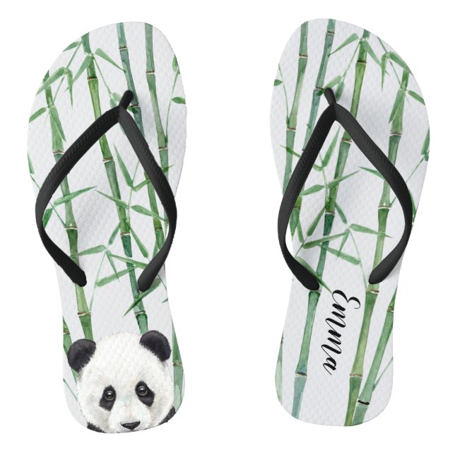 Panda mit Bamboo - Name hinzufügen - Personalisier Flip Flops (Fußbett)