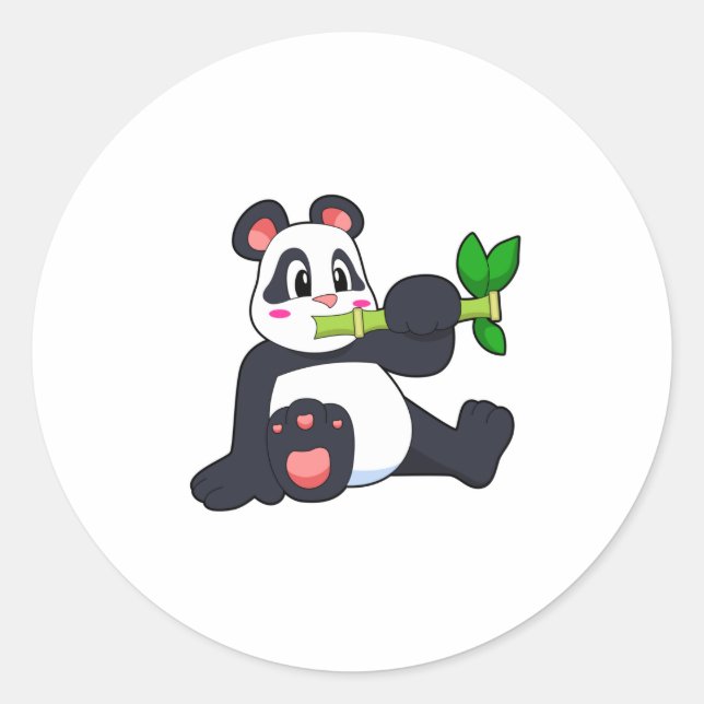 Panda mit Bamboo Runder Aufkleber (Vorderseite)