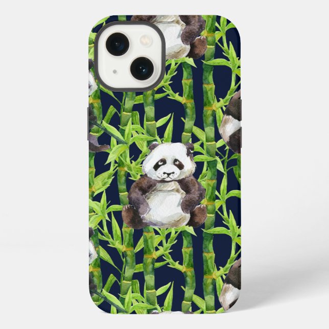 Panda mit Bambus-Wasserfarbenmuster iPhone Hülle (Rückseite)