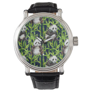 Panda mit Bambus Wasserfarbmuster Armbanduhr