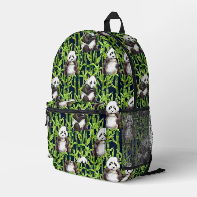 Panda mit Bambus Wasserfarbmuster Bedruckter Rucksack (Rückseitige Ecke Rechts)