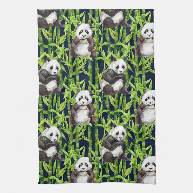 Panda mit Bambus Wasserfarbmuster Geschirrtuch (Vertikal)
