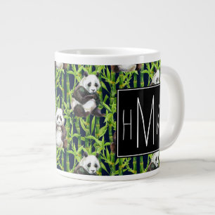 Panda mit Bambus Wasserfarbmuster Monogramm Jumbo-Tasse
