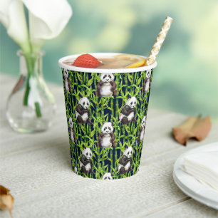 Panda mit Bambus Wasserfarbmuster Pappbecher