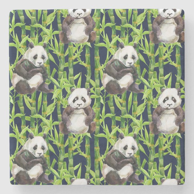 Panda mit Bambus Wasserfarbmuster Steinuntersetzer (Vorderseite)