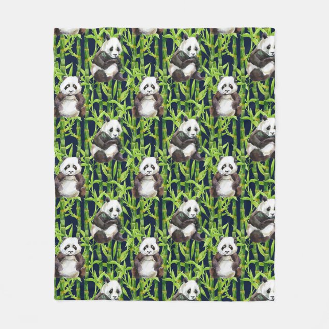 Panda mit BambusAquarell-Muster Fleecedecke (Vorderseite)