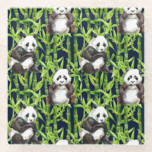 Panda mit BambusAquarell-Muster Glasuntersetzer