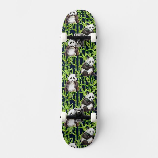 Panda mit BambusAquarell-Muster Skateboard (Vorderseite)