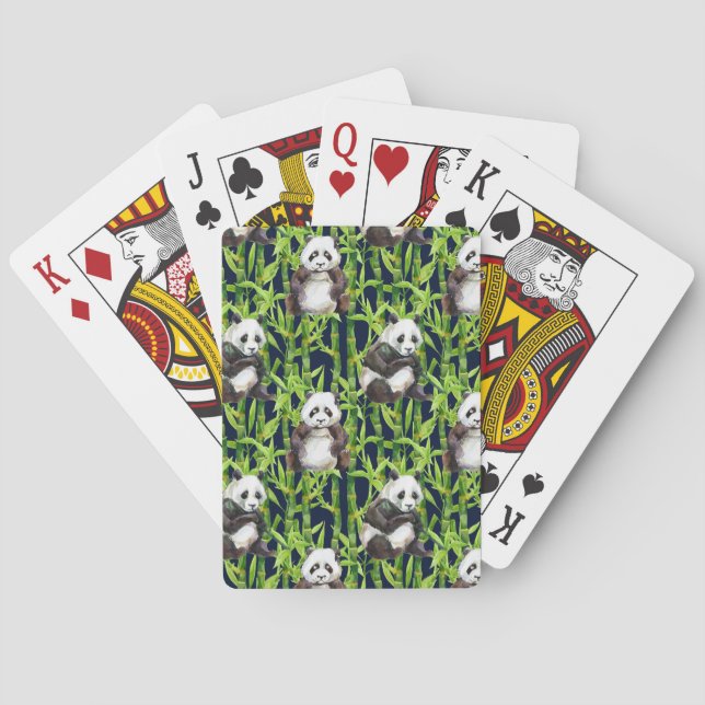 Panda mit BambusAquarell-Muster Spielkarten (Rückseite)