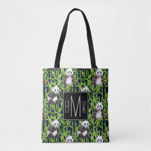 Panda mit Bambusmonogramm des Aquarell-Muster-  Tasche