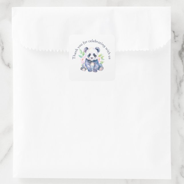 Panda mit Blumen Danke Quadratischer Aufkleber (Tasche)