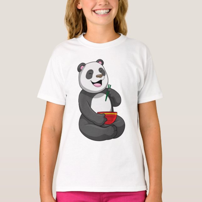 Panda mit Bowl Ramen T-Shirt (Vorderseite)