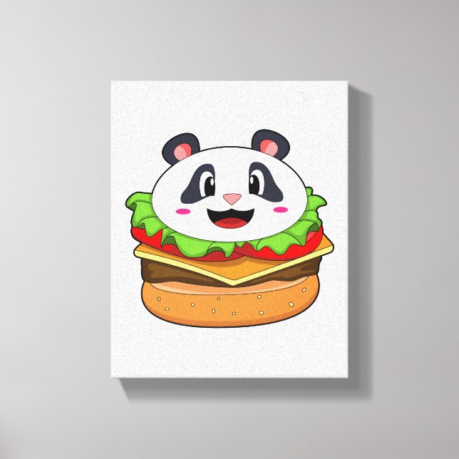 Panda mit Burger Leinwanddruck (Vorderseite)