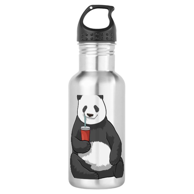 Panda mit Drink Edelstahlflasche (Vorderseite)