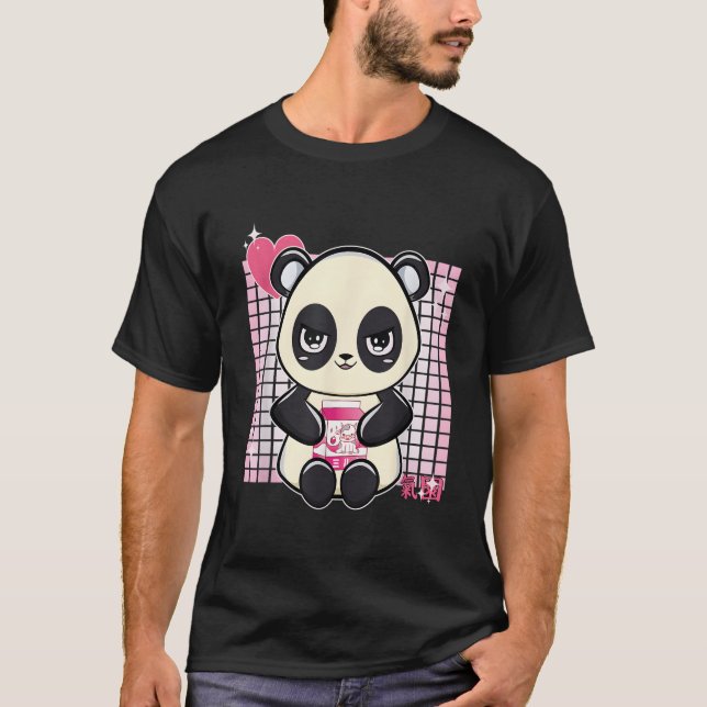 Panda mit Erdbeermilch T-Shirt (Vorderseite)