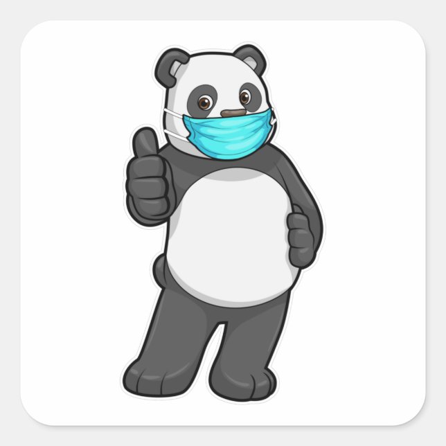 Panda mit Gesichtsmaske Quadratischer Aufkleber (Vorderseite)