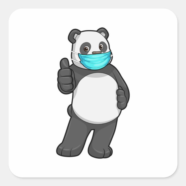 Panda mit Gesichtsmaske Quadratischer Aufkleber (Vorderseite)