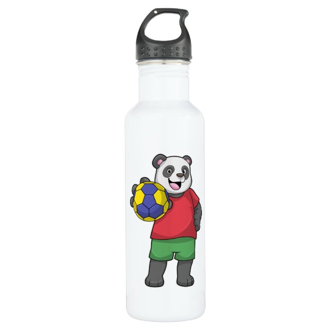 Panda mit Handball Sport Edelstahlflasche (Vorderseite)