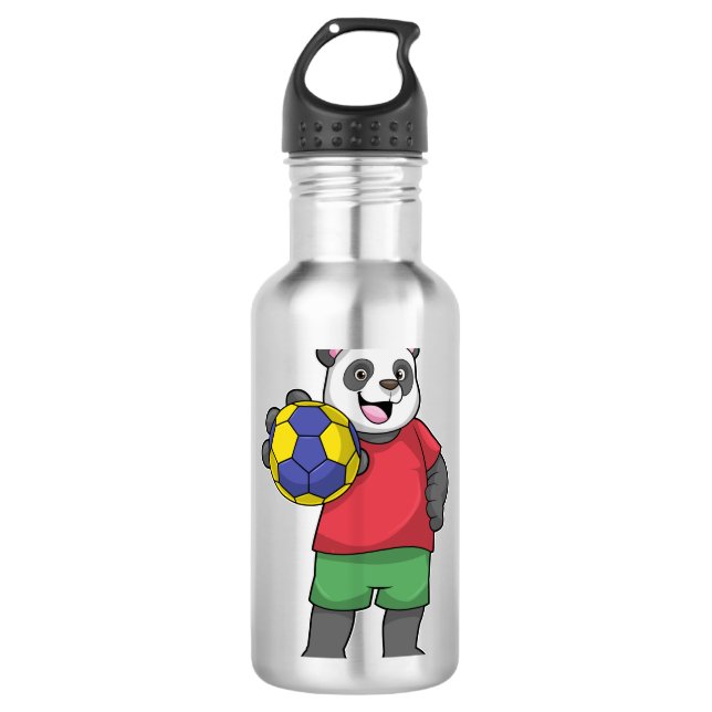 Panda mit Handball Sport Edelstahlflasche (Vorderseite)