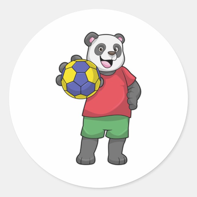 Panda mit Handball Sport Runder Aufkleber (Vorderseite)