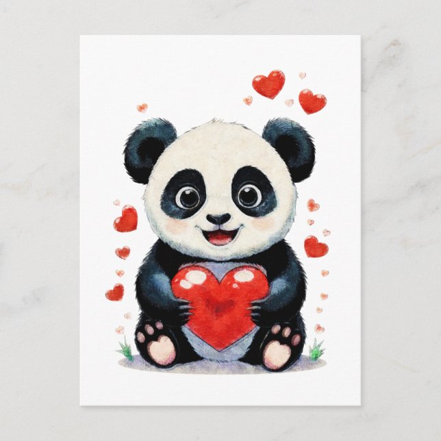Panda mit Herz - Adorable Liebe Malerei Postkarte (Vorderseite)