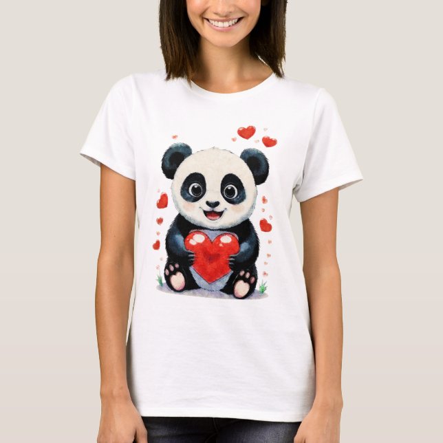 Panda mit Herz - Adorable Liebe Malerei T-Shirt (Vorderseite)