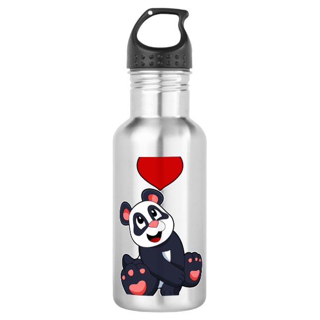 Panda mit Herz Edelstahlflasche (Vorderseite)