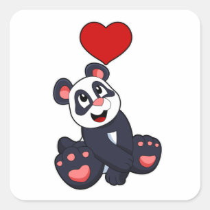 Panda mit Herz Quadratischer Aufkleber