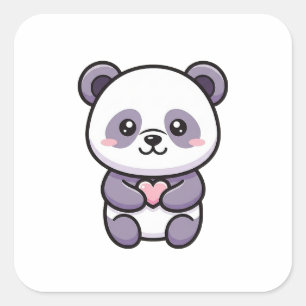 Panda mit Herz – Süße whimsical Illustration Quadratischer Aufkleber